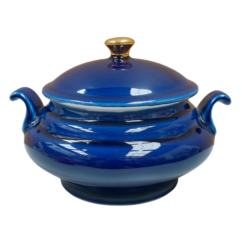 Sopera Porcelana JImagua 12 x 17,5 cm (Azul con dorado) 7 in